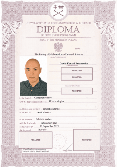 Redacted university diploma